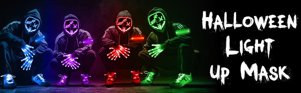 4 Set Halloween LED Mask Light Up Gloves Shoelaces Armbands Light Up Scary Mask Halloween Costume Cosplay Party
