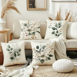 4-Pack Bohemian Style Floral Throw Pillow Covers, 18x18 Inch, Polyester Zippered Cushion Cases, Hand Wash Only, Decorative Farmhouse Pillowcases for Various Room Types