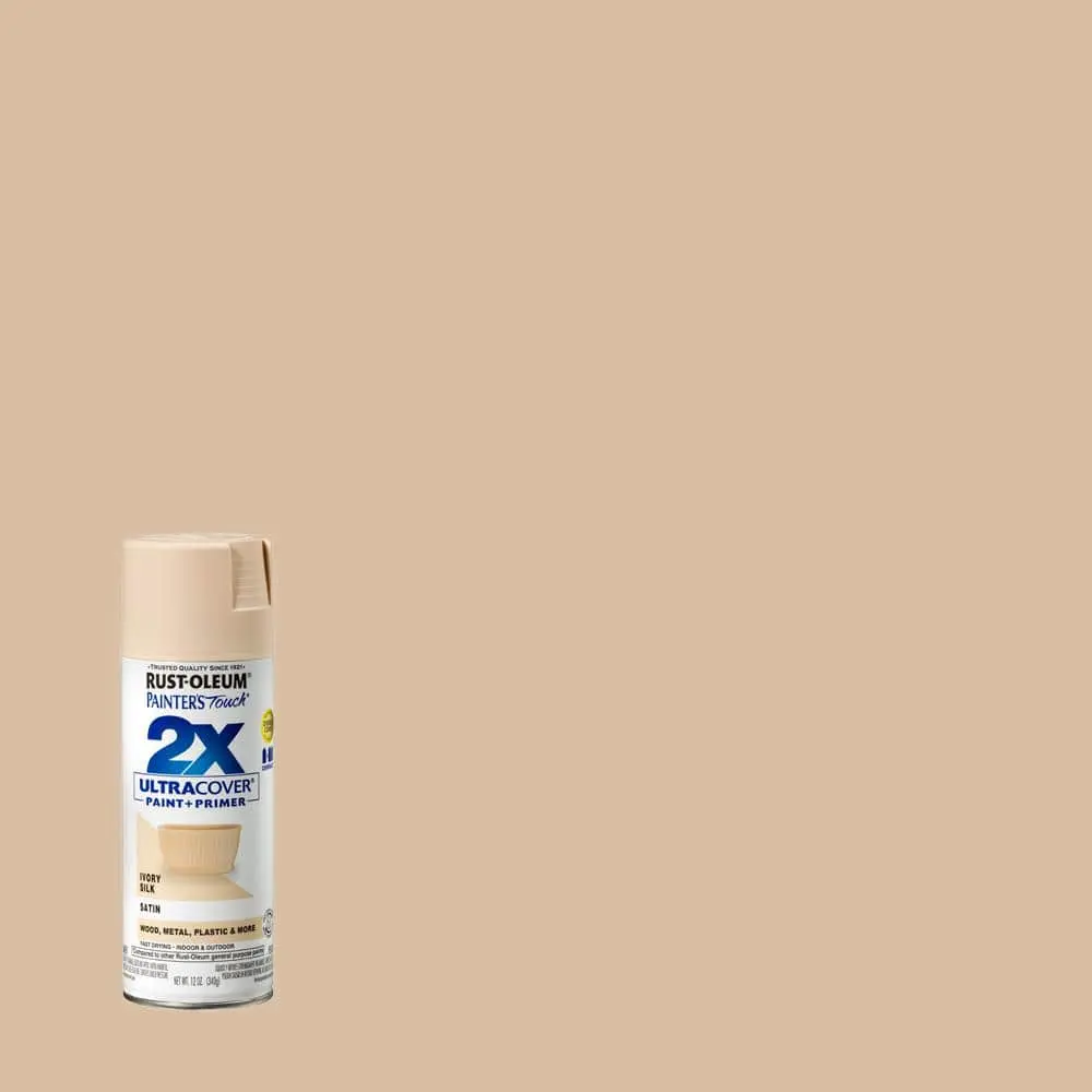 Rust-Oleum 12 oz Satin Ivory Silk General Purpose Spray Paint with Double Cover Technology, Any-Angle Spray System, and 20-Minute Drying
