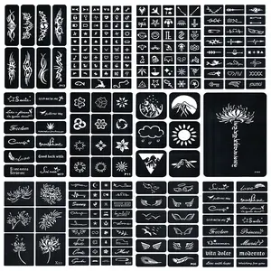 12 A4 Size Hollow Tattoo Templates, Perfect for Henna Tattoos, Easy Application with Juice Henna Paste, Casual Style Floral Motifs Body Art Stencils