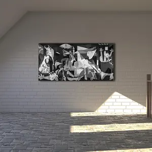 1pc Frameless Picasso Guernica Canvas Print - 3.15x47.24 inch Long-Narrow Wall Art, Black and White Cubist Style, Ideal for Home Decor, Modern Living Room Accent, Modern Living Room Decor | Cubist Wall Art | Frameless Canvas, Picasso Wall Art