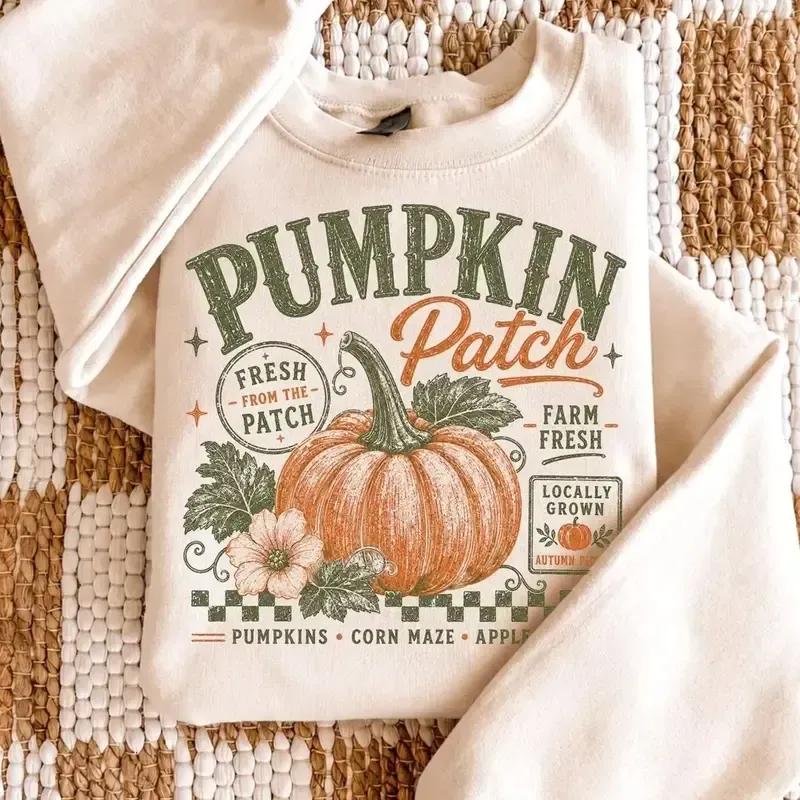 Retro Pumpkin Patch Sweatshirt, Trendy Fall Graphic Crewneck, Vintage Autumn Shirt, Distressed Farm Fresh Pumpkin Pullover, Squirrel Corner