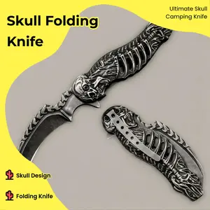 3D hollowed-out skull outdoor camping manual folding knife, made of metal, men's outdoor camping and hiking knife, the best holiday gift for men.