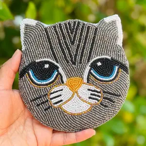 Cat Beaded Pouch Purse