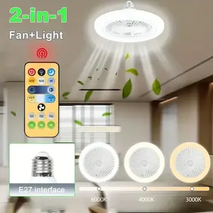 LED Ceiling Fan with Light & Remote Control, 3 Adjustable Fan Speed/Brightness Settings, , E27 Base, Quiet LED Ceiling Fan Light for Bedroom, Bathroom