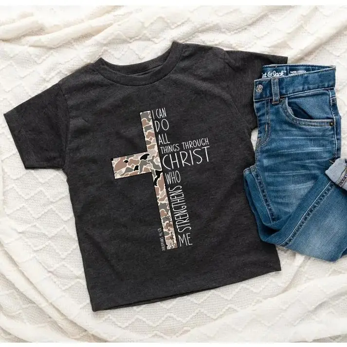 Youth Christ Strengthens Me youth Tee Trending, Summer Outfitters, family shirt, gift for son, youth colthing, boy clothing