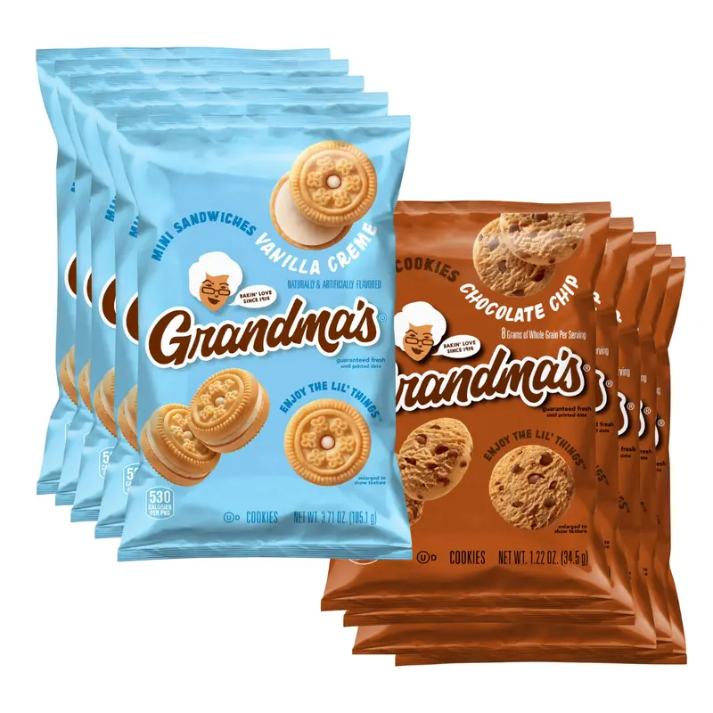Grandmas Cookies Mini 10x Variety Pack - 5x Vanilla Creme & 5x Chocolate Chips - 2.12oz Each - Perfect for Any Occasion - Delightful Variety & Versatile Flavors