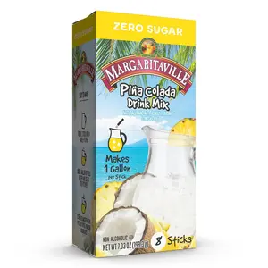Margaritaville Gallons To Go Powdered Drink Mix, 8-Count Box\u2013 Pina Colada \u2013 Low Calorie and Zero Sugar Drink Mix, Each Stick Makes 1 Gallon-Sized Pitcher