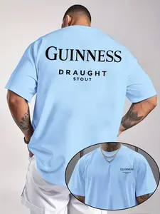 Men's Guinness Pattern T-Shirt, Loose Fit Short Sleeve Summer Tee, Breathable Casual Shirt for Outdoor Sports and Daily Wear