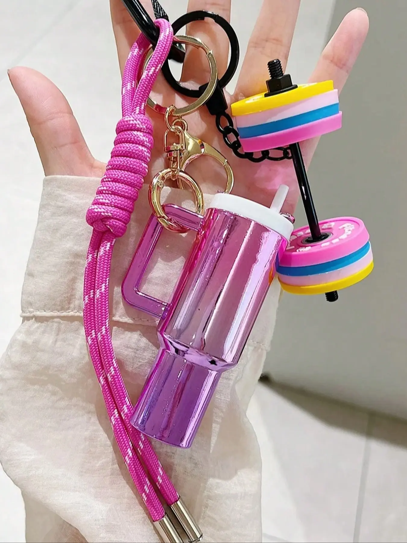 Sports Barbell and Dumbbell Set, Detachable, Perfect Gift for Fitness Lovers, Ideal for Men and Women, All Seasons, Keychain Bag Pendant, Keychain Accessories, Keyrings For Keys