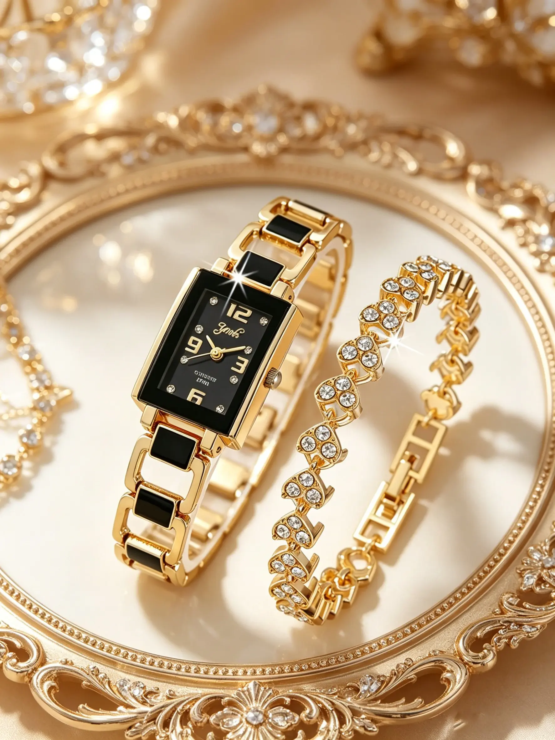 2pcs/set Vintage Gold Quartz Watch Set for Women, Elegant Bangle Bracelet Gift Set, Perfect for Mother's Day, Valentine's Day, Graduation