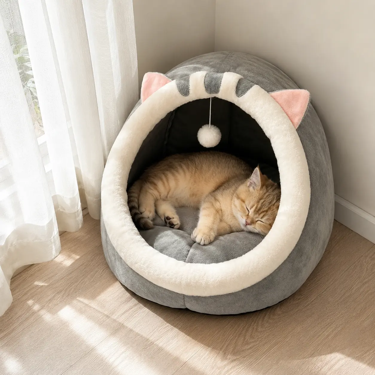 Semi Enclosed Cat Bed Cozy Cat Cave House Soft Washable Pet Bed for Indoor Cats and Kittens