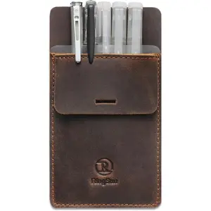 Pocket Protector for Men, Full Grain Leather Pen Holder for Heavy Duty Shirts, Lab Coats, Holds 8 Pens, Pointers and Cards, Pocket Protectors for Pens and Pencils