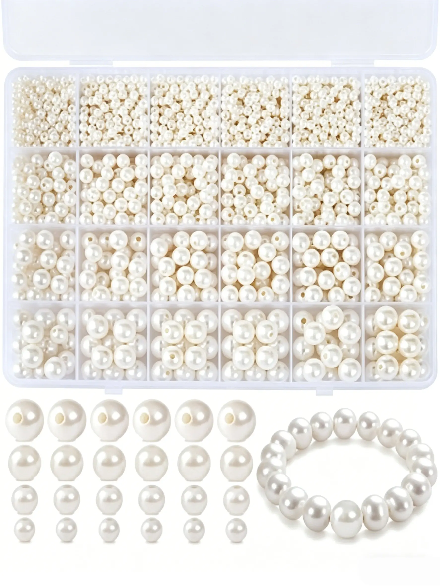 1400pcs Acrylic Pearl Beads Kit, Bead Assortment, Bohemian Style, Sizes 4/6/8/10mm, Beading Supplies, Ideal for Jewelry Making, Bracelets, Necklaces, Decorative Crafts, Diy Beads