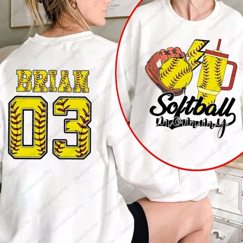 Personalized Softball T-shirt Tee Shirt Top Shirts Mom Mama Mommy Sports Customized Number On Back Sport Unisex Sublimation Graphic Womenswear