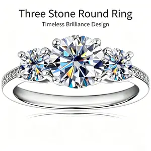2CT Round Brilliant Moissanite Three-Stone Ring, S925 Silver Pave Accent Band, Timeless Luxury Engagement Promise Ring purity ring