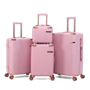 Portable 4-piece hard shell ABS luggage set, including 14/19/23/27-inch luggage, equipped with 360° dual rotating wheels, telescopic handle, password lock, and durable fashionable design