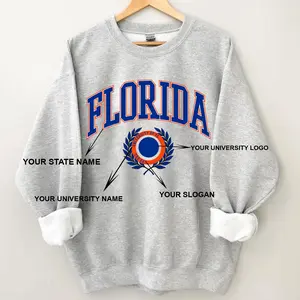 Custom Distressed Varsity College Sweatshirt – Sport Grey Unisex Fleece Pullover with Vintage Athletic Look, Perfect for Students, Alumni & Sports Fans, Great Gift for Him, Her, Dad, Mom & College Lovers