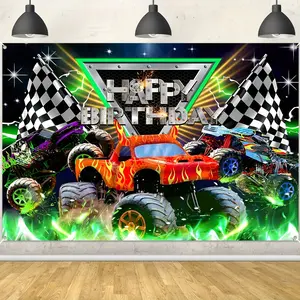 Truck Themed Backdrop for Photography, Monster Happy Birthday Party Supplies, Cool Unique Party Decorations, Photo Booth Props