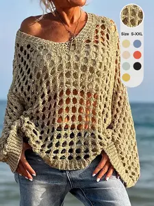 Summer Hollow Out Thin Breathable Sun Protection Sweater, Cool Comfort Knit Top, Women's Loose Casual Style, Elegant Hand Crochet Design
