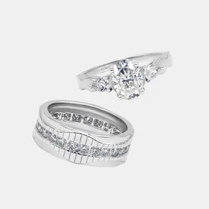 【739】Valentine's Flash "ENTWINED" VINTAGE ART DECO CLEAR Synthetic Moissanite COUPLE RINGS