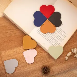 40-Pack Random Colors PU Leather Heart Bookmarks, Hand-Stitched Book Markers, Premium Stationery Accessories, Portable Reusable