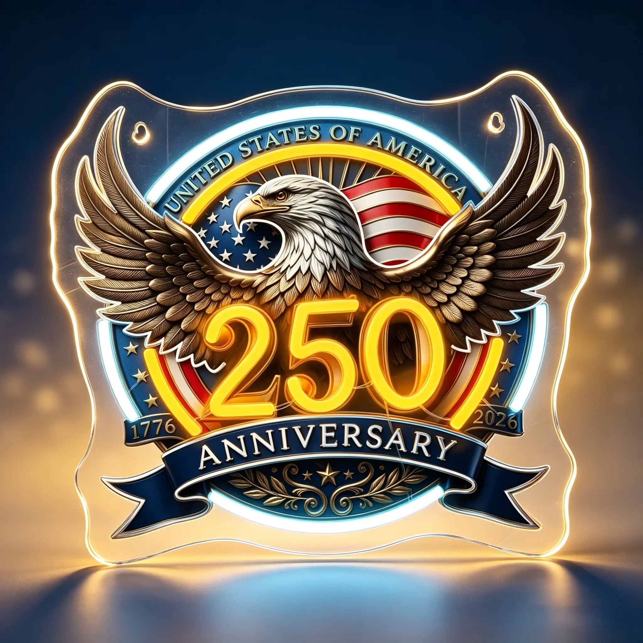 USA 250th Anniversary Neon Sign, Patriotic Independence Day LED Wall Decor for Home, Office, Bar and Party Celebrations, Red White and Blue Memorial Commemorative Light
