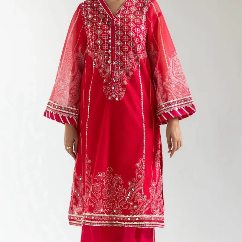 Hot Pink Pakistani Suit (Shirt, Inner Shirt, and Pant), Party-Wear, Shalwar Kameez