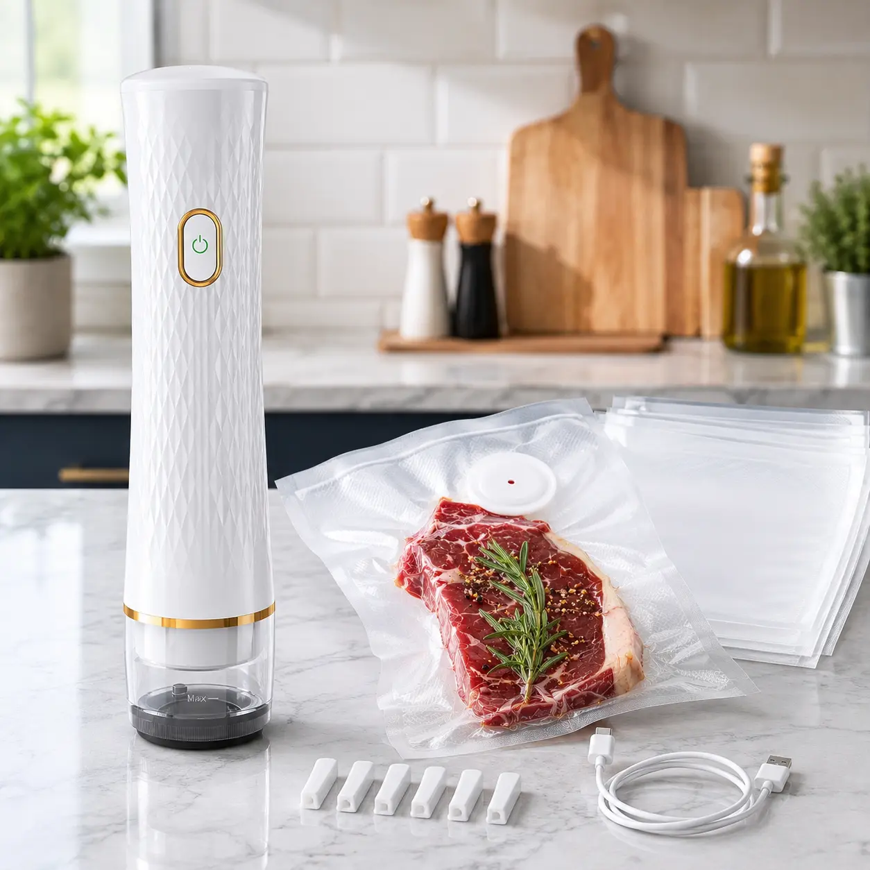 Automatic Vacuum Sealer, Wireless Cordless Handheld Compact Food Saver with 1-Touch Operation, Visible Water Tank & Reusable Bags, Rechargeable Vacuum Sealer for Meal Prep, Camping Food Storage Upright Vacuum Sealer toolupgrade