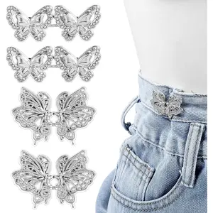 4 count Butterfly Button Pins for Jeans,Pants  Tightener Adjustable & Detachable Pants Clips to Tighten ,Pants Button Tightener No Sewing Decoration Accessories