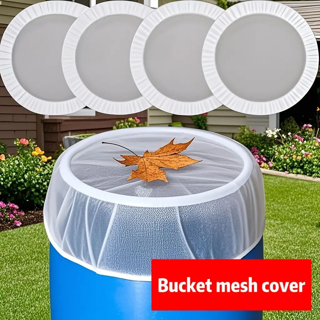 4PCS Outdoor rainwater collection bucket with sturdy polyester mesh cover - white anti mosquito and anti leaf net, protecting garden water collection, compatible with standard water buckets, Essential