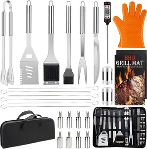 28PCS Stainless Steel BBQ Grill Accessories Set, Grilling Gifts for Men Birthday Father's Day, Portable Multifunction Grilling Utensils Tools Kit with Storage Bag for Outdoor Grill Camping BBQ Party