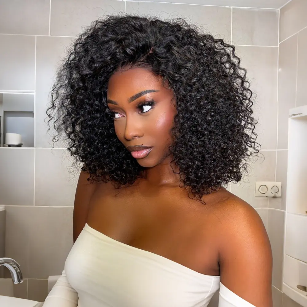 300% Density Short Curly Bob Wig Human Hair Glueless Wigs Human Hair Fluffy Curl Ready to Go Pre Cut 5x5 HD Lace Closure Wig C-Part Pre-bleached Pre-pluck Wig #Tiktokdealsforyoudays