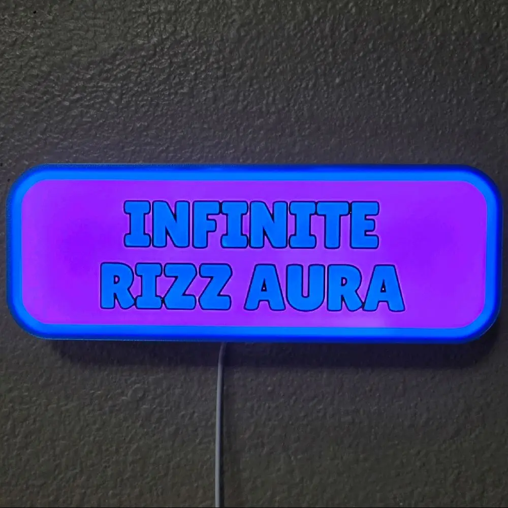 Infinite Rizz Aura Teen or Dorm Room Decor 5v LED Light with On/Off Button and Dimmer Interchangeable Face Plate Change Message and Colors