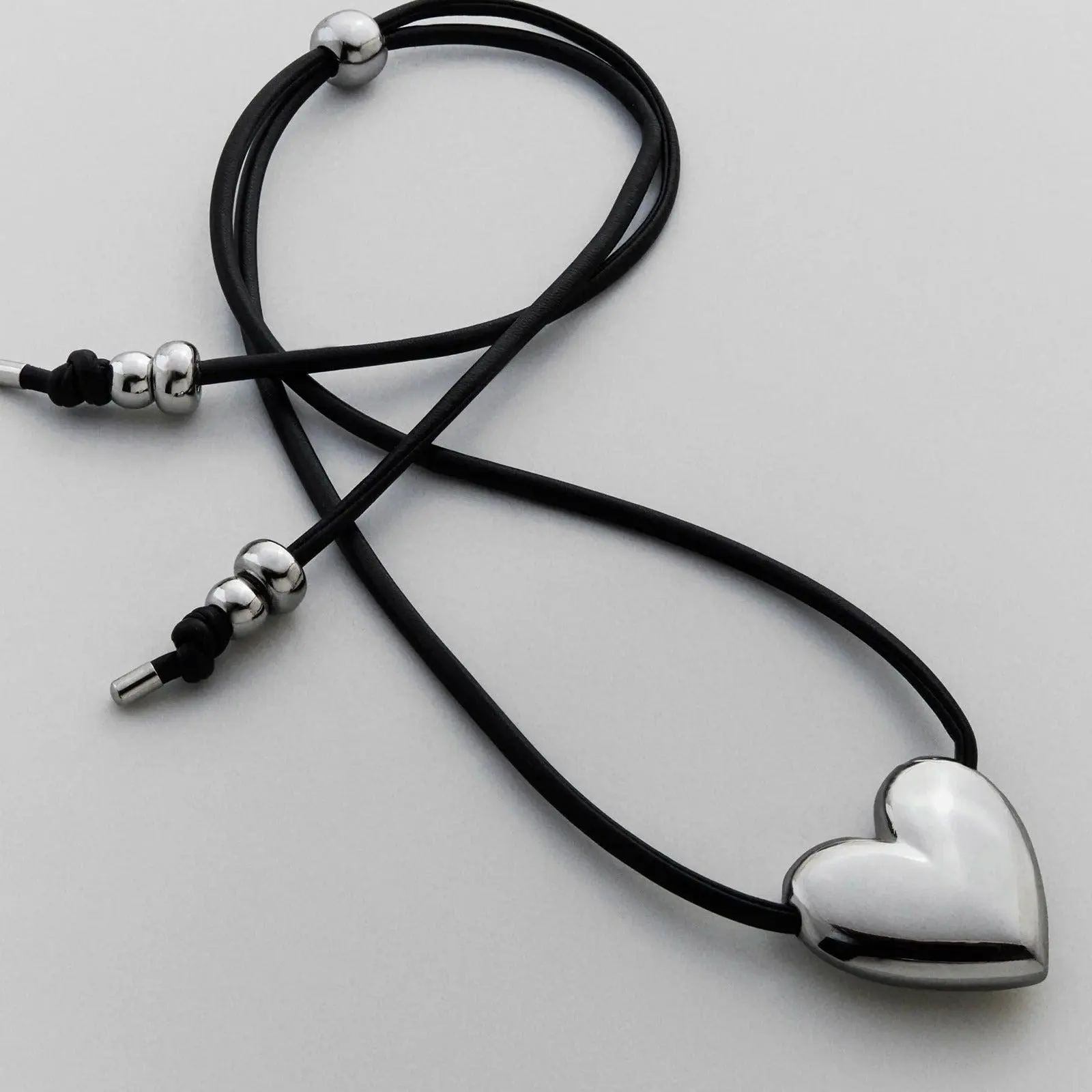 Millie Bubble Heart Cord Necklace - Silver