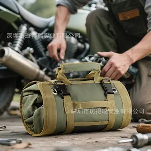 Portable Foldable Roll Up Tool Bag, Heavy Duty Tool Organizer Bag with 5 Compartments & 2 Detachable Pouches for Tools Storage, Waterproof Tool Roll Bag for Dad Men Electrician Mechanic Gifts