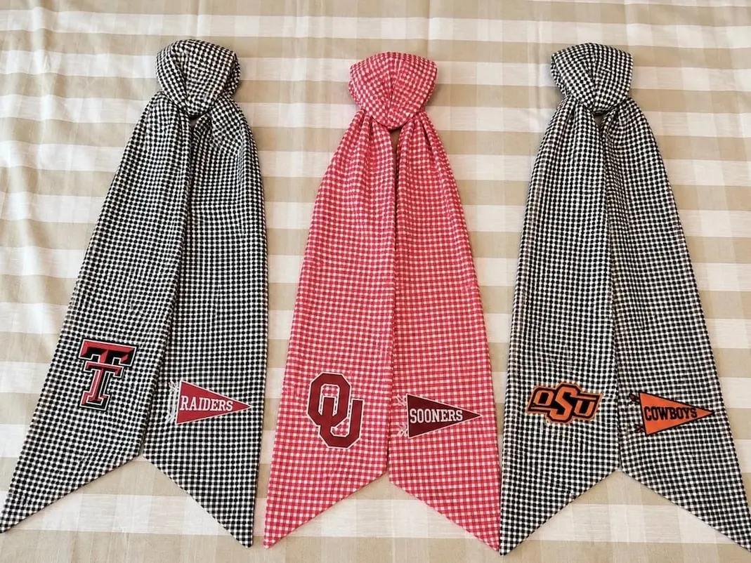 Custom College Football Wreath Sash | College Team Wreath Sash | Embroidered Gingham Wreath Sash | Custom College Game Day Decor
