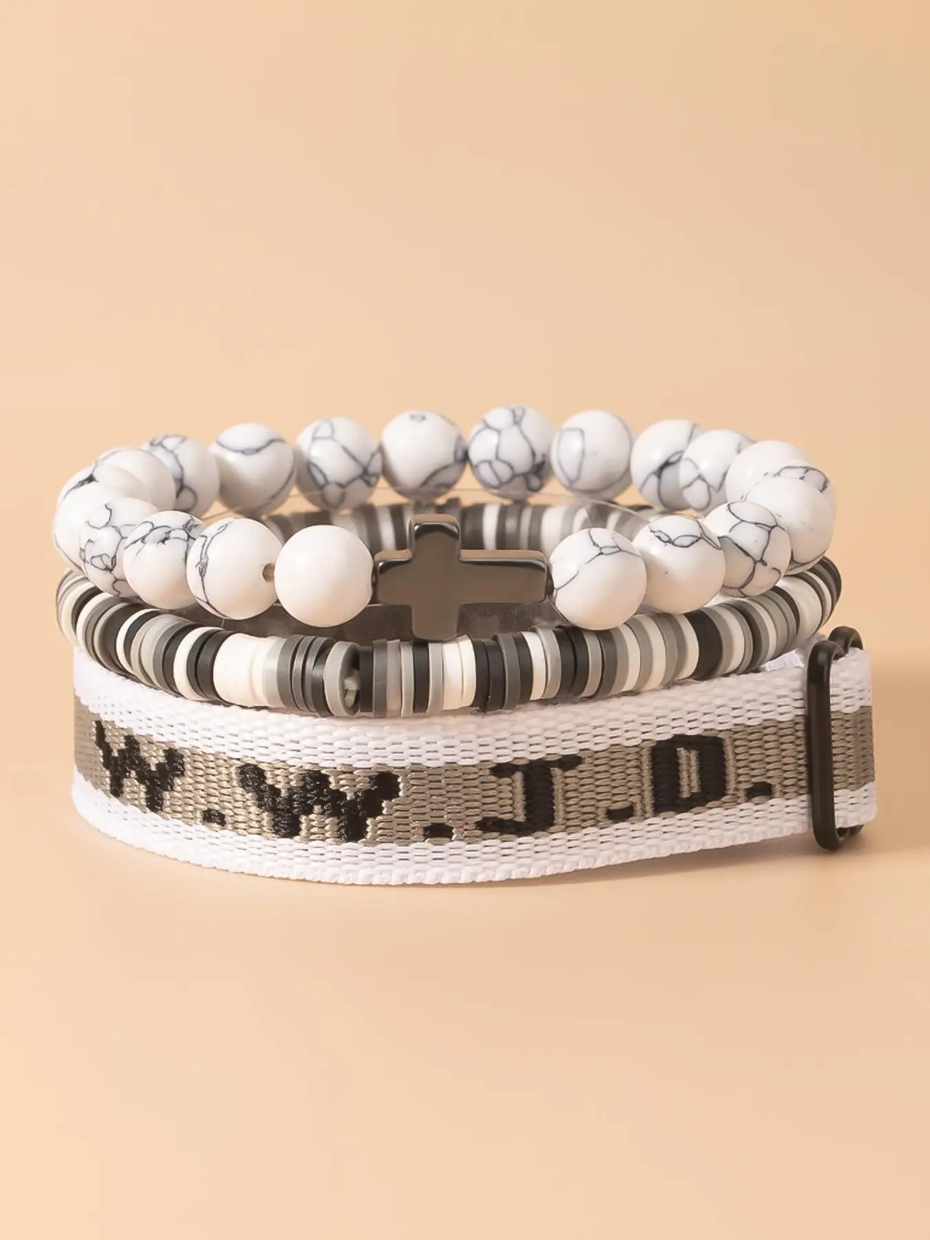 21 Black Textured White Howlite wwjd