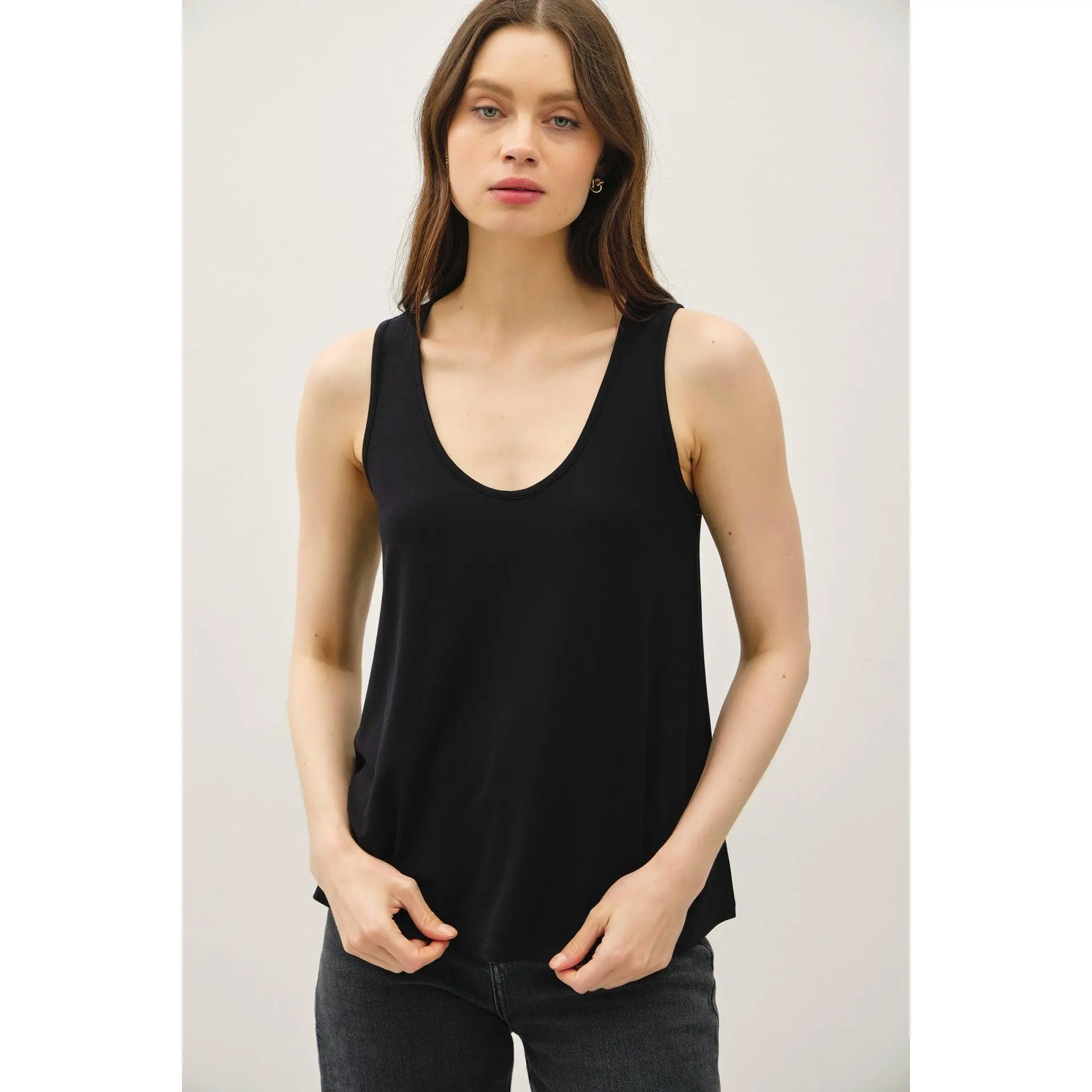 Women's Ultra Soft Scoop Neck Sleeveless Tank Top - Buttery Soft Modal Spandex Fabric, Basic Solid Casual Relaxed Wear, Large 10-12 Size Camisole