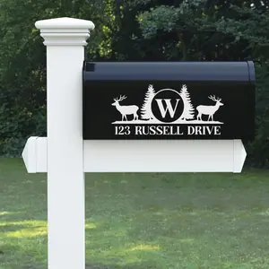 Personalized Deer Address Vinyl Decal for Mailbox - 11" x 4.9" Weather-Resistant Durable Sticker with Monogram & Address