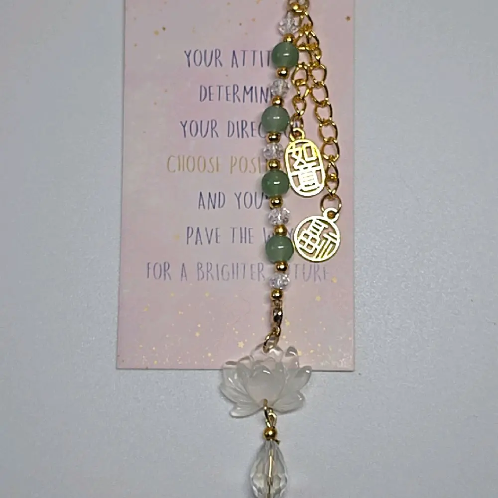 White Lotus Style Mini Keychain with Crystal Teardrop Dangle