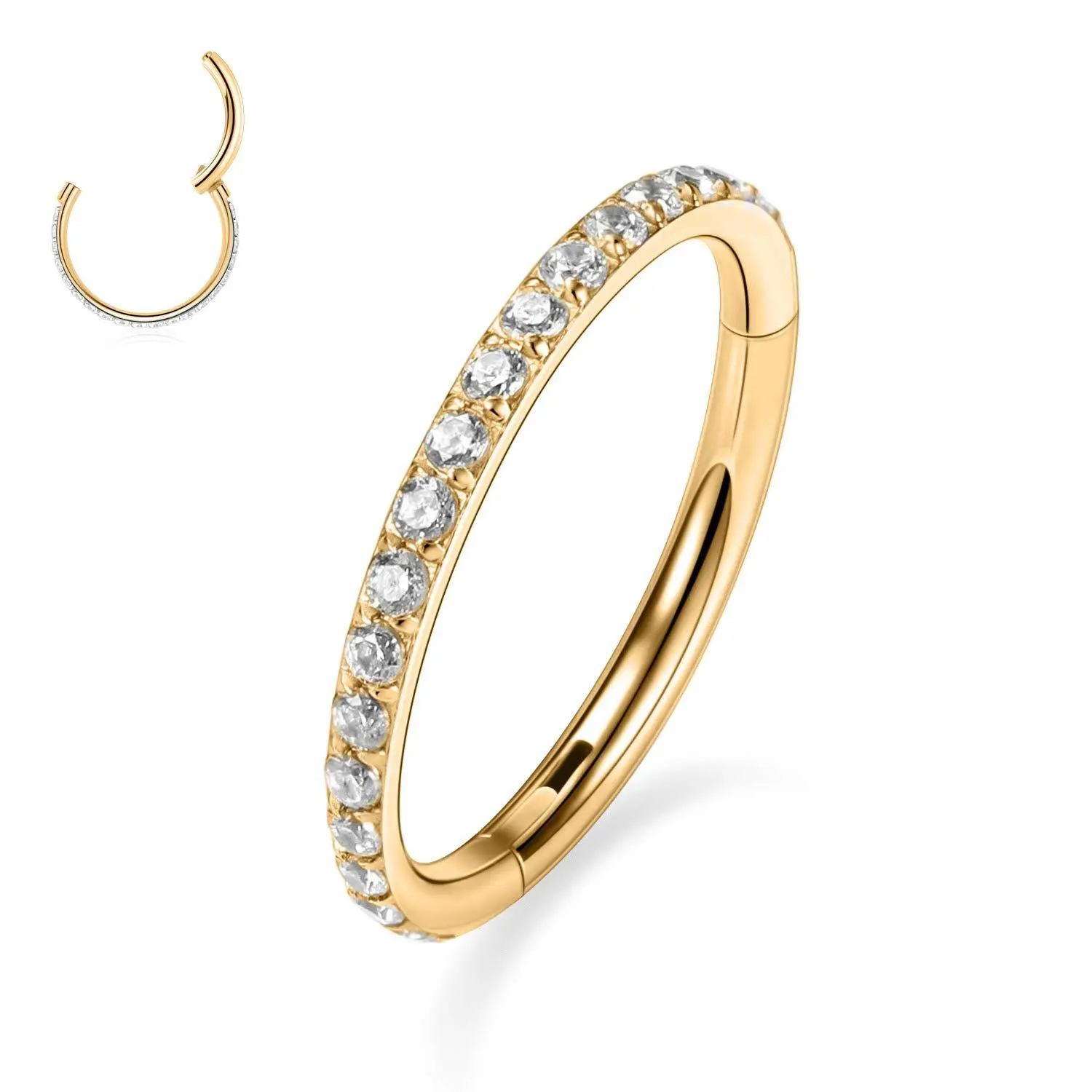 FLORIDECO Rust-Resistant Surgical Steel Rose Gold-Plated Multi-Size Body Jewelry Set - Gentle Polished Rim Crystal-Accent Septum Clicker Hoops, Corkscrew Nose Stud, Glow-in-Dark Piercing Chain, Conch Accessory (Nose Piercing Jewelry Included)