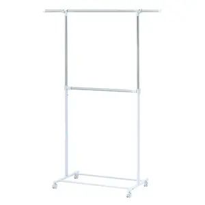 Mainstays 2 Tier Adjustable Chrome Garment Rack with Silver Metal and White Rod