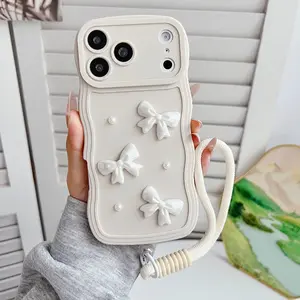 Phone Case - Wavy Bow with Wrist Strap, Protector, Compatible with iPhone 17/16/15/14/13/12/11 Pro/Pro Max, Cover
