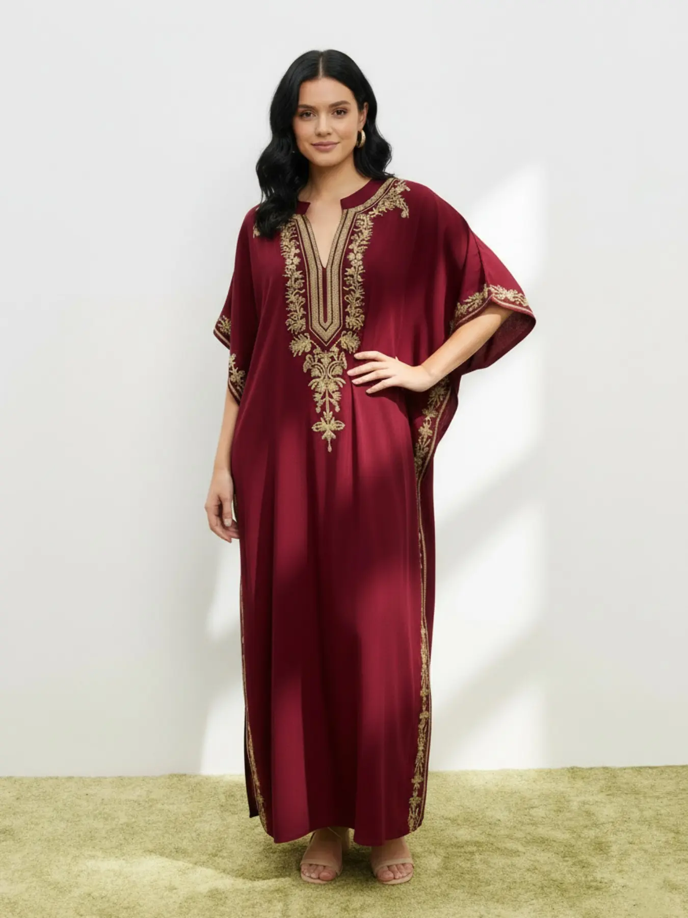 chinese dress ladies Hand Beaded Batwing Kaftan Dress – Elizabeth Anthony main image 1