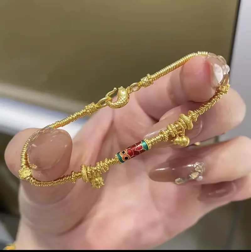 9999 24K Real Gold Coiled Bracelet for Women 2025 New Retro Exquisite Niche Design Light Luxury Style Perfect Gift for Girlfriend