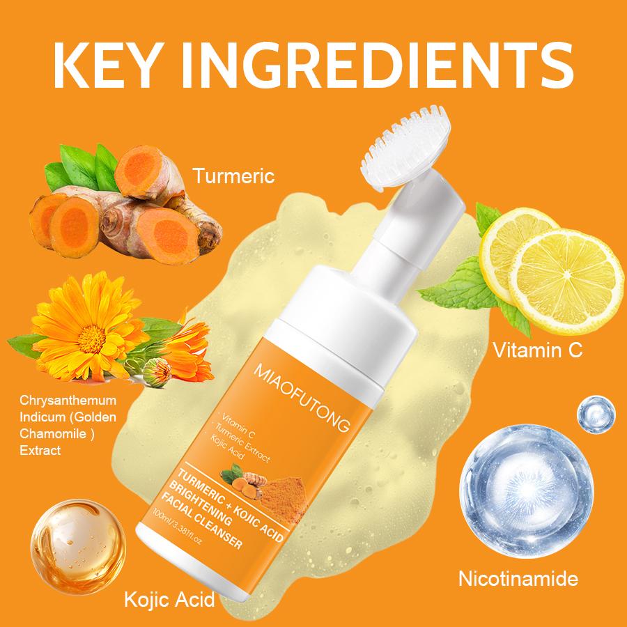 2-Piece Turmeric Facial Cleansing Kit for Men & Women - Gentle Foaming Mousse, Lemon Turmeric Soap - Daily Skincare Face Cleanser