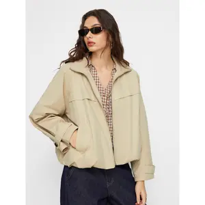 Cider Cotton Stand Collar Zip Through Drawstring Oversized Jacket