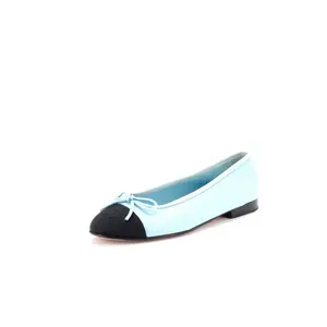 Pre-owned Chanel Women's CC Cap Toe Bow Ballerina Flats Leather with Grosgrain by Rebag