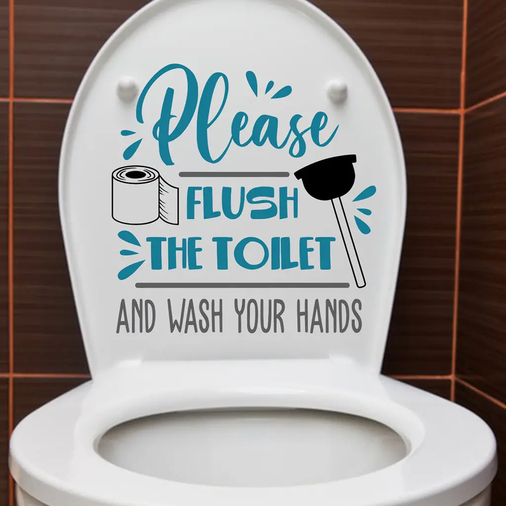 Funny Toilet Sticker Set, 1 Set Self-Adhesive Bathroom Decals with Hygiene Reminder and Cleanliness, Easy Application for Tiles, Ideal for Bathrooms, Bedrooms, or Living Rooms